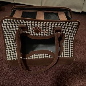 Ritzy Dog Carrier. Brown with black and white checkered pattern 16x11x8 inches